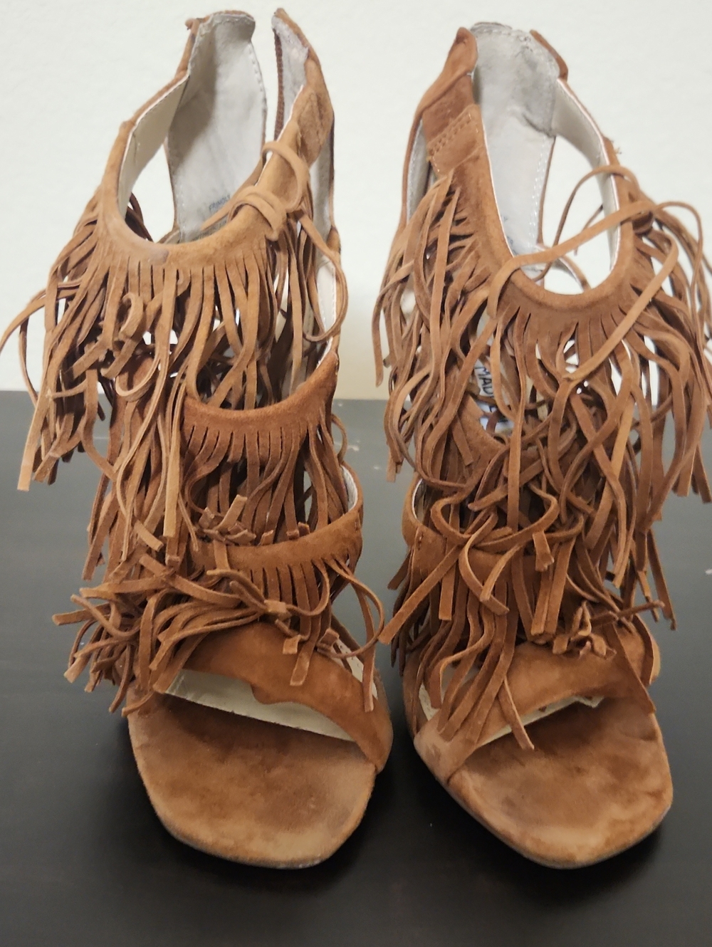 Steve Madden Tan Suede Fringe Lace-Up Heels